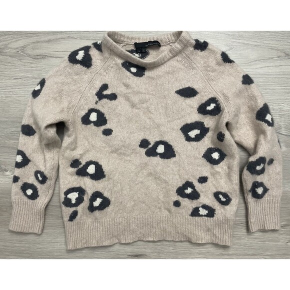 360 Sweater Women's Cashmere Sweater light pink animal print crop small soft - Picture 1 of 7